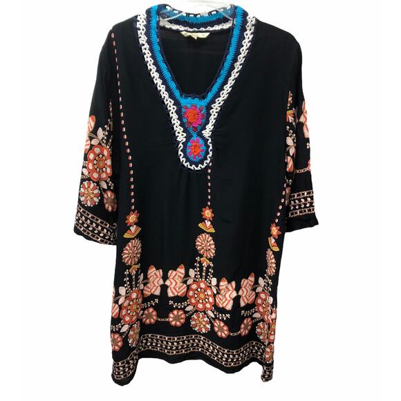 Ananda's Black Boho Crochet Geometric Shift Dress - Picture 2 of 5